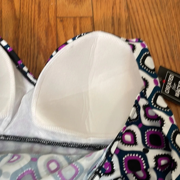 Swim Solutions Printed Hip Minimizer One-Piece Swimsuit Purple 16 - Picture 8 of 11